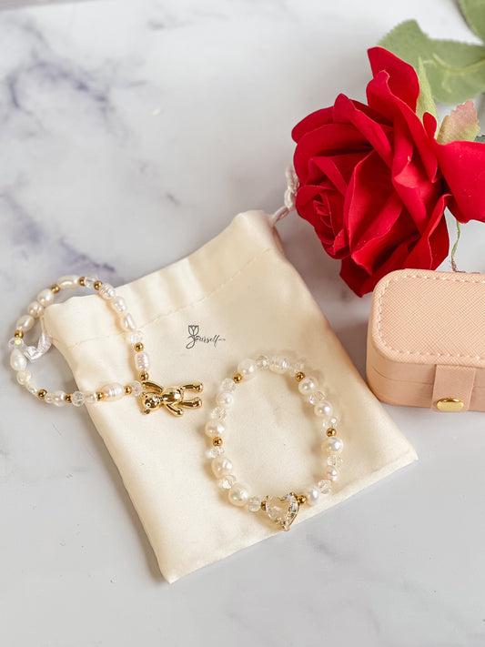 Pulseras Perlas Osito y Corazón
